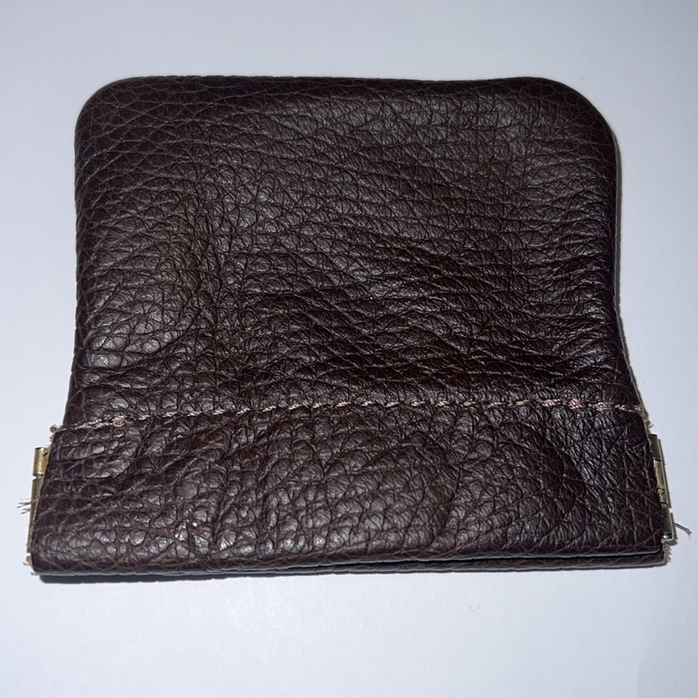 Vintage Brown Pebbled Leather Snap Frame Coin Key Pouch